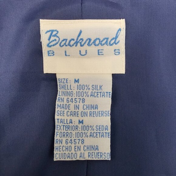 Backroad Blues Vintage Silk Floral Button Up Sleeveless Blue Lightweight Vest - Picture 2 of 5